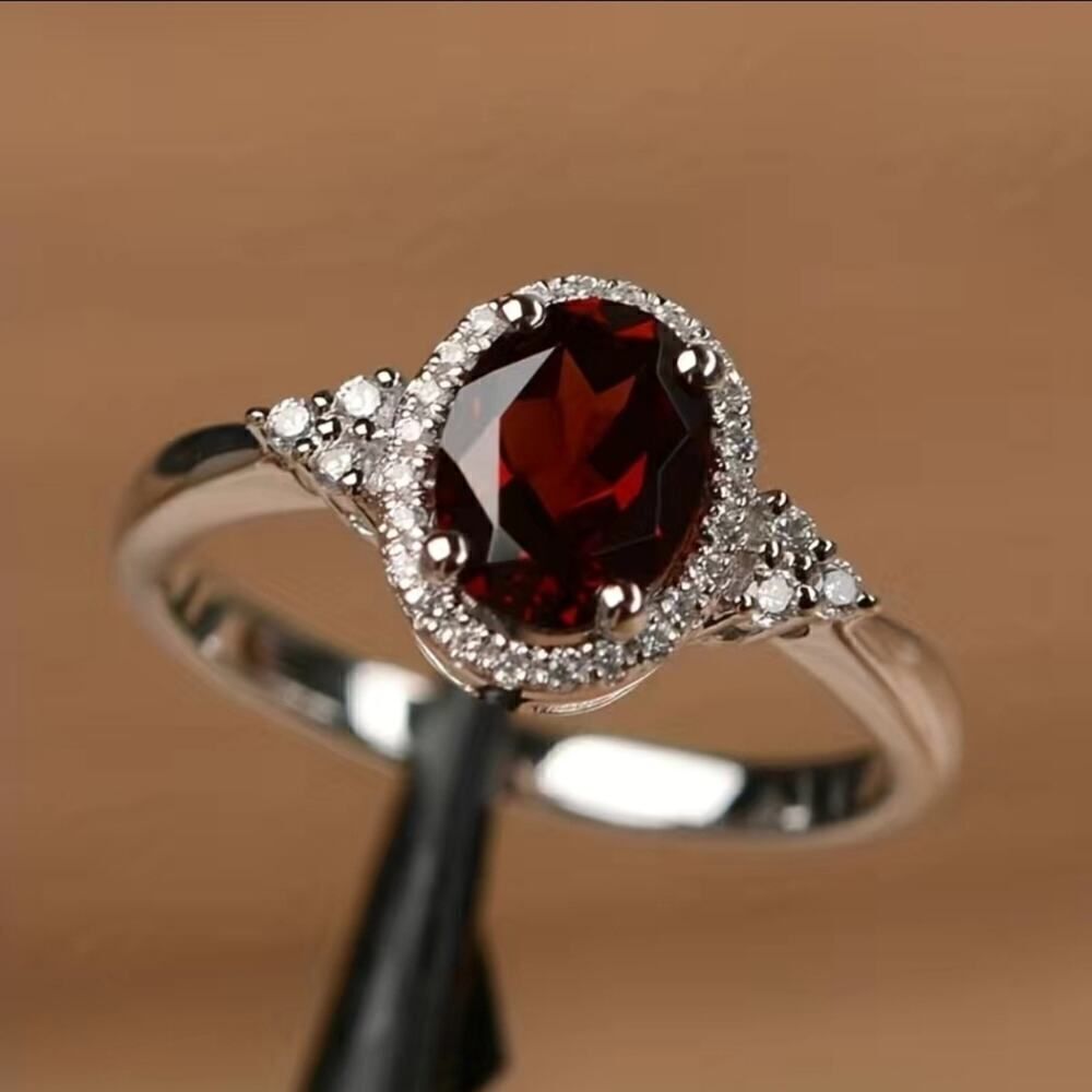 Silver Plated Ruby and Zirconia Ring - Symbol Of Eternal Love